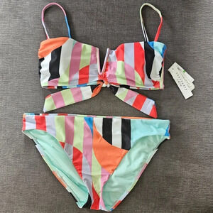 Sanctuary Women's Multicolor Striped V-Wire Bandeau Top & Bottoms Set Size Large